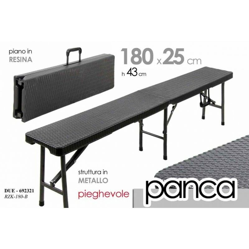 foto del prodotto webmarketpoint panca da esterno nera pieghevole metallo resina cm 180 x 25 x 43 h