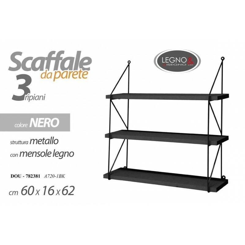 foto del prodotto webmarketpoint scaffale da parete bacheca nera industrial urban cm 60 x 16 x 62 h