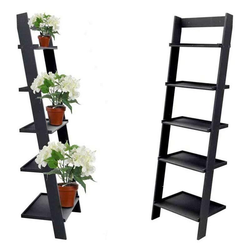 immagine 0 del prodotto webmarketpoint scaffale nero inclinato a parete portapiante in mdf cm 57 x 40 x 182