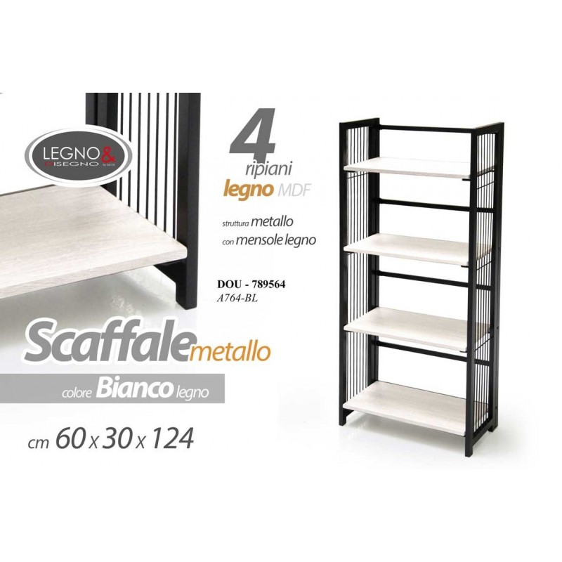 foto del prodotto webmarketpoint scaffale urban metallo legno bianco 4 ripiani cm 60 x 30 x 124 h