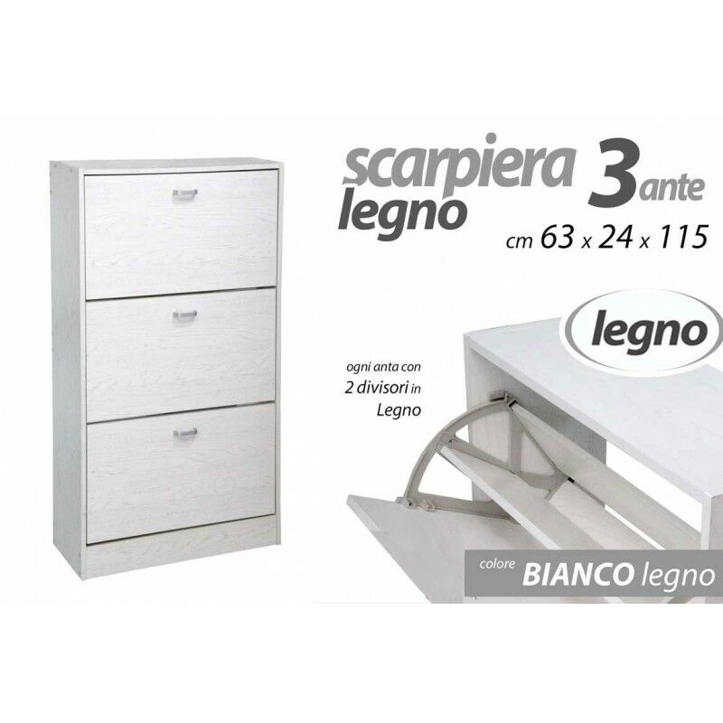 foto del prodotto webmarketpoint scarpiera bianca doppia ribalta 3 ante cm 63 x 24 x 115 h slim