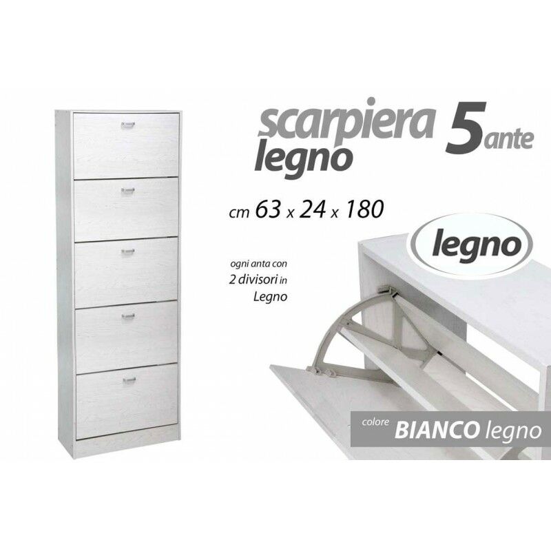 foto del prodotto webmarketpoint scarpiera bianca doppia ribalta 5 ante cm 63 x 24 x 180 h