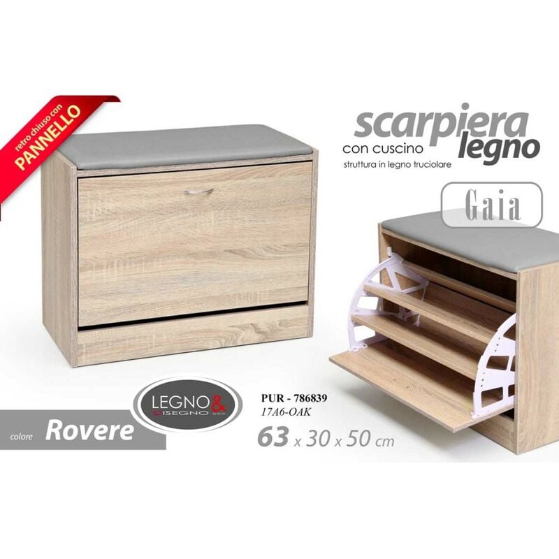 foto del prodotto webmarketpoint scarpiera da ingresso rovere a tre scomparti con cuscino seduta
