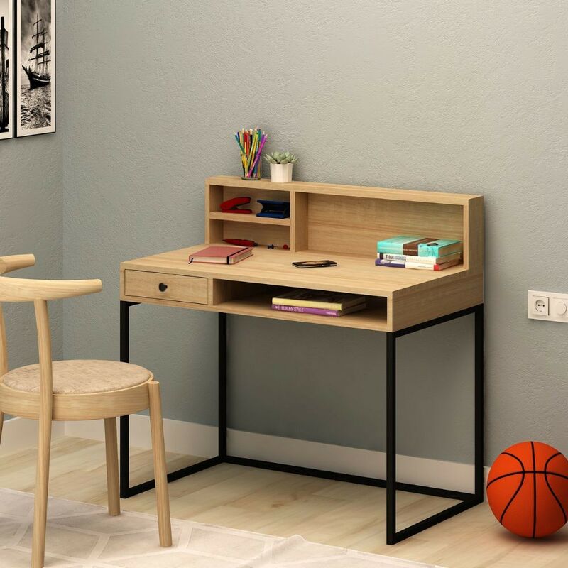 foto del prodotto webmarketpoint scrivania con cassetto nasus colore rovere nero