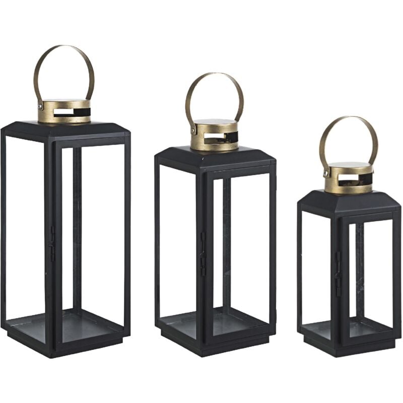 foto del prodotto webmarketpoint set 3 lanterna crissie nero e oro in metallo e vetro da esterno
