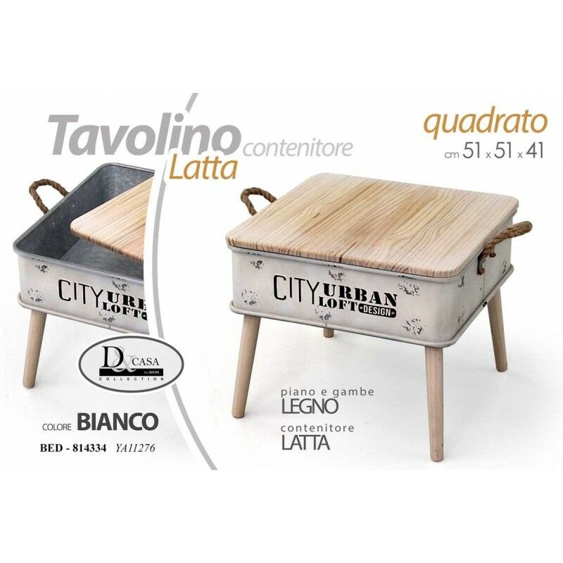 foto del prodotto webmarketpoint tavolino in latta bianco baule stile urban industrial cm 51 x 51 x 41 h