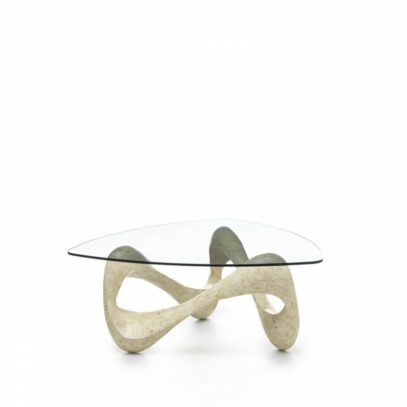 foto del prodotto webmarketpoint tavolino trasparente beige 100 cm x 100 cm h. 42.5 cm