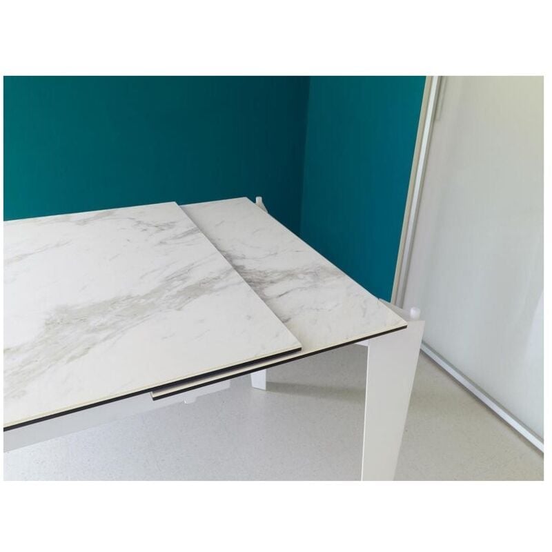foto del prodotto webmarketpoint tavolo allungabile da 120cm a 170cm moderno top in ceramica su vetro temperato marmo bianco