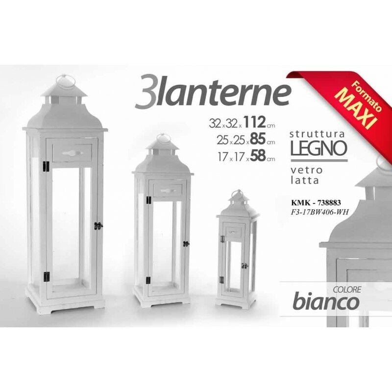 foto del prodotto webmarketpoint tris lanterne bianco grandi arredo casa giardino in legno vetro