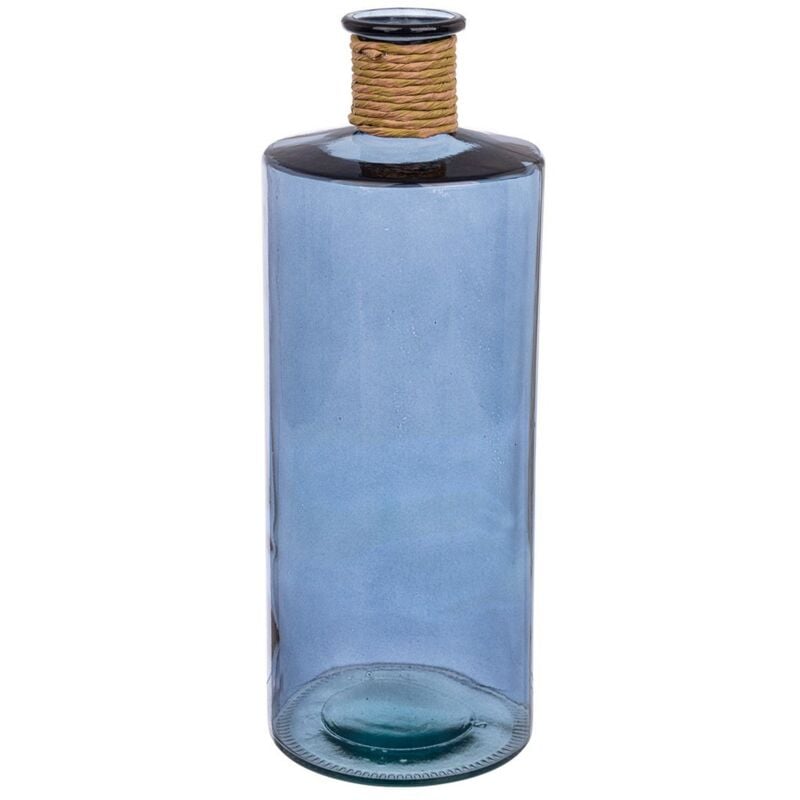 foto del prodotto webmarketpoint vaso bottiglia rotang in vetro blu cobalto per arredo casa