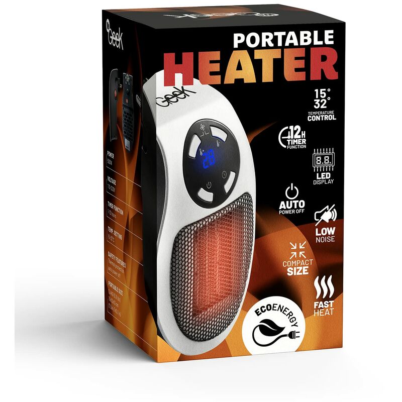 foto del prodotto wegeek electronics mini stufetta elettrica a raggi infrarossi con attacco diretto alla presa e rapido riscaldamento. 500w, autospegnimento, timer,