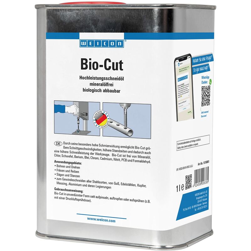 foto del prodotto weicon bio cut 1 l olio da taglio ad alte prestazioni per metallo biodegradabile olio per trapano