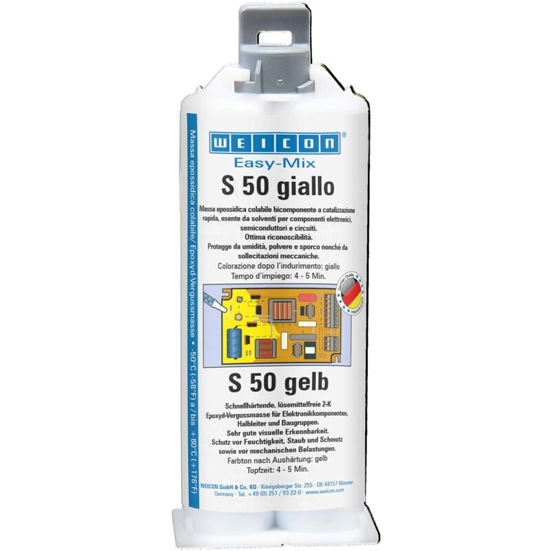 foto del prodotto weicon easy mix s 50 giallo, sigillante epossidico bicomponente a 2 componenti per componenti elettronici