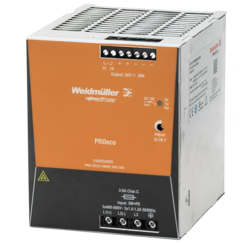 foto del prodotto weidm ller 1469550000 alimentatore per guida din 12 v dc 20 a 480 w num. uscite 1 x contenuto 1 pz.