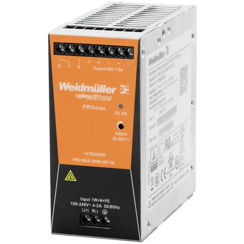 foto del prodotto weidmuller weidm ller 1478130000 alimentatore per guida din 24 v dc 10 a 240 w contenuto 1 pz.