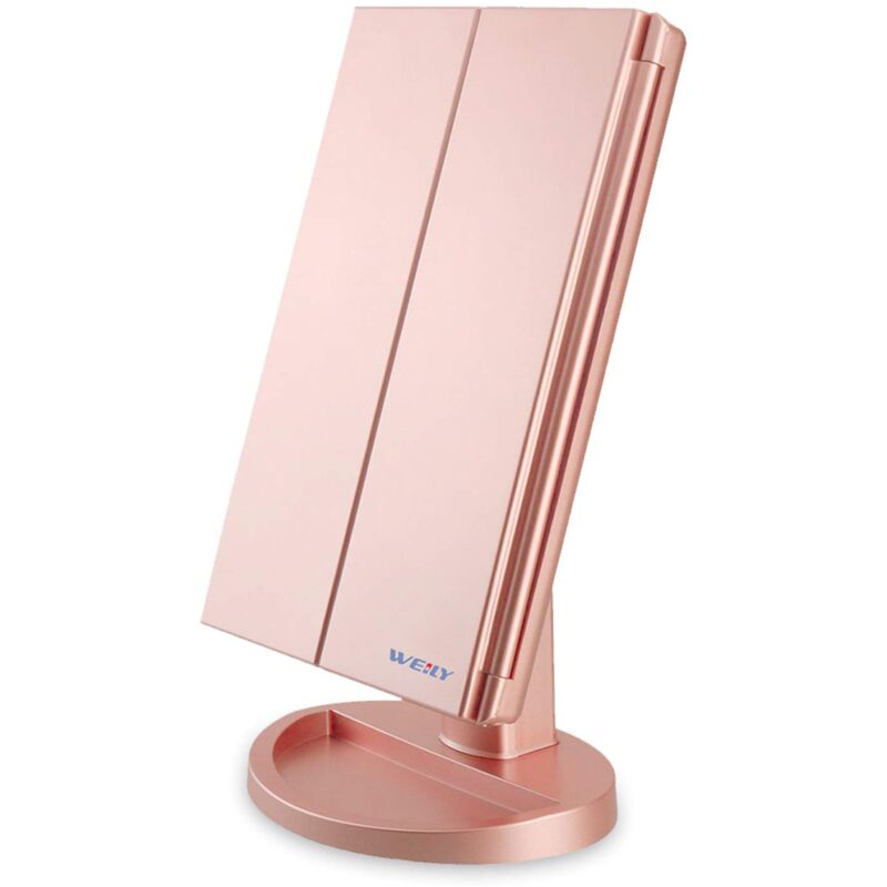 foto del prodotto weily specchio per il trucco da toeletta, 1x 2x 3x specchio per il trucco ripiegabile con 21 luci a led e specchietti retrovisori illuminati con