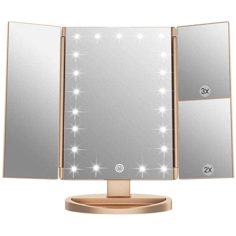 foto del prodotto weily specchio per il trucco da trucco, 1x 2x 3x specchio per il trucco ripiegabile con 21 luci a led e specchietti per specchietti retroilluminati