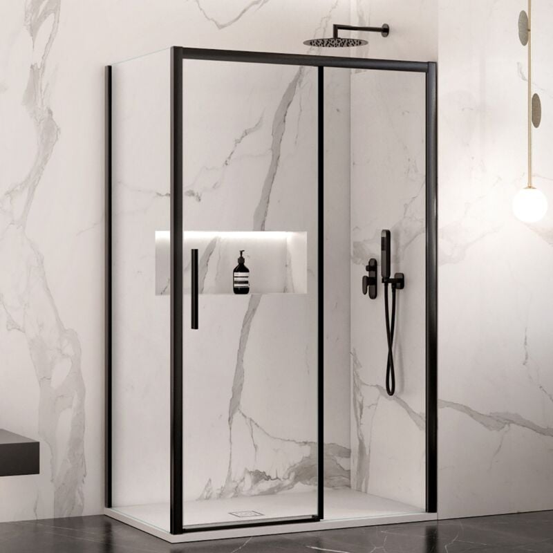 foto del prodotto weiss stern box doccia due lati con profili neri scorrevole cristallo 6mm h195 lagoa duo, misura 70x120
