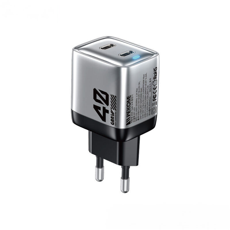 immagine 0 del prodotto wekome wp u02 mecha serie 2x usb c superschnellladeger t gan 40w wandladeger t silber 