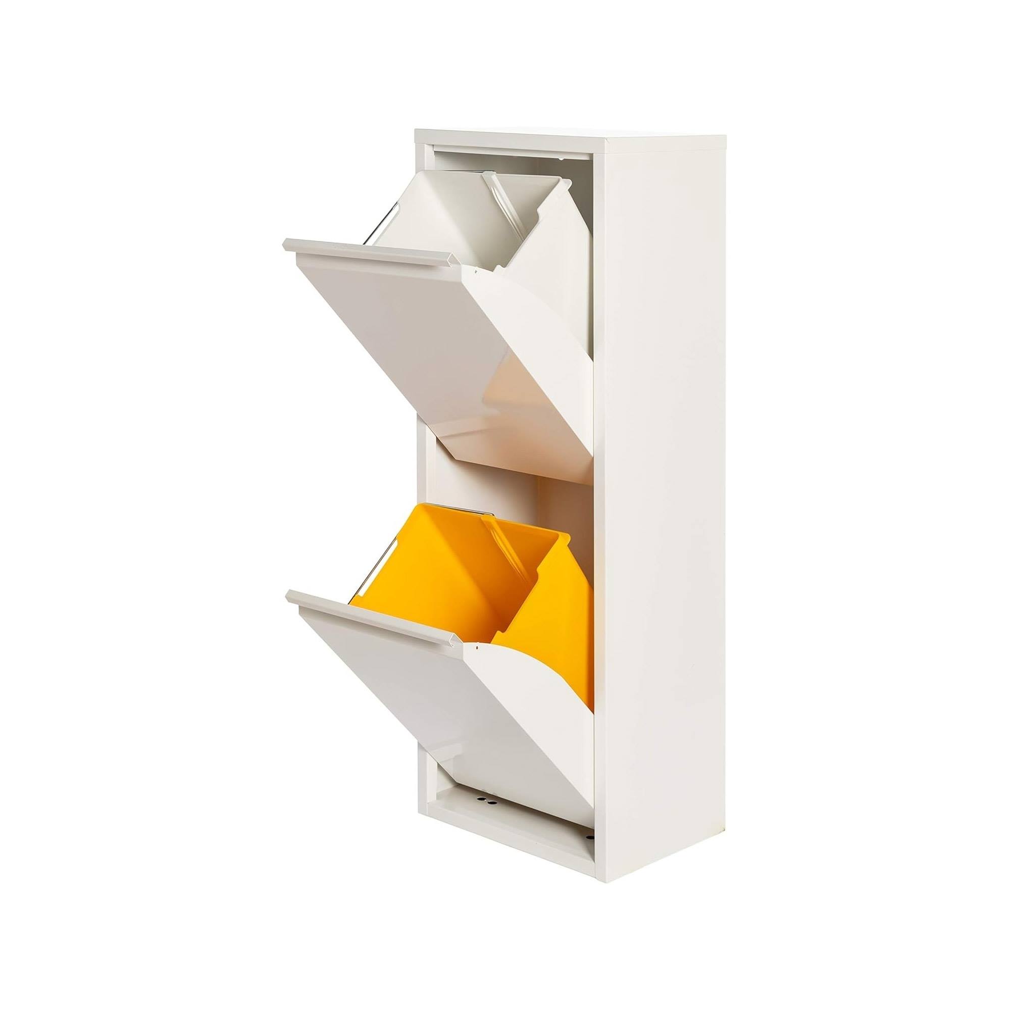 foto del prodotto wellhome well home mobiliary decorazione pattumiera e riciclaggio in metallo a 2 scomparti + 4 etichette magnetiche, 2x17l (34l) bianco opaco