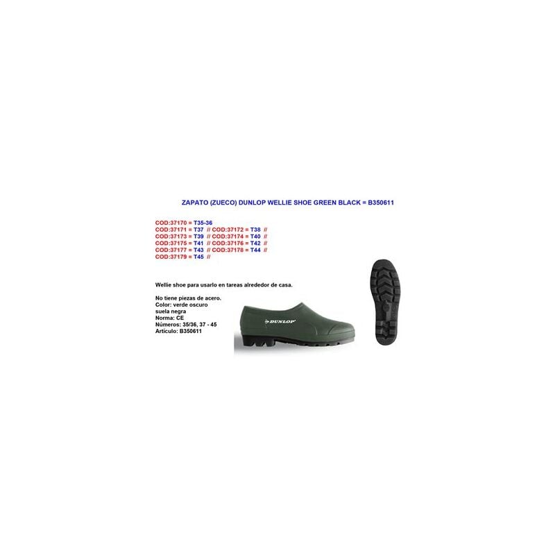 foto del prodotto wellie clog scarpa taglia 39 verde nero b350611 dunlop