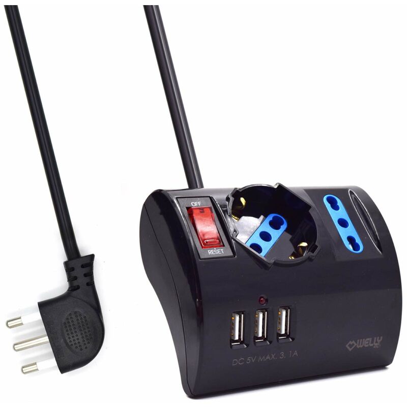 foto del prodotto welly enjoy it wy13171 multipresa elettrica da scrivania tavolo 3 posizioni con 3 porte usb e interruttore on off 1.5m classe di efficienza