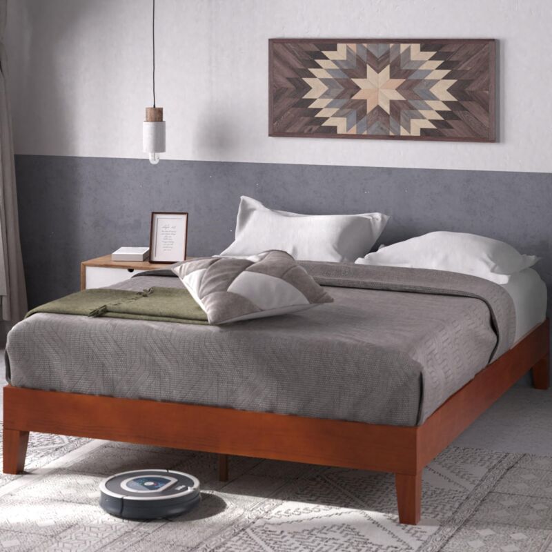 foto del prodotto wen letto 120x190 cm struttura letto 30 cm di altezza struttura letto a piattaforma in legno deluxe con supporto a doghe in legno marrone