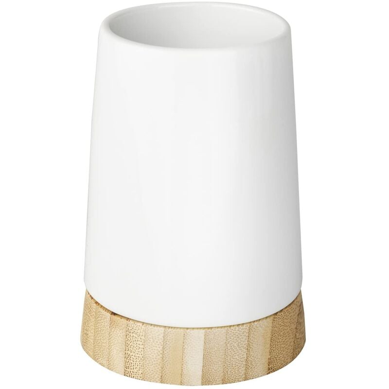 foto del prodotto wenko 17675100 bicchiere portaspazzolini bamboo, ceramica, legno, 8 x 11,6 x 8 cm, bianco
