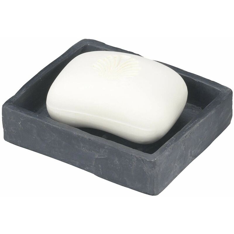 foto del prodotto wenko 17922100 portasapone slate rock, finitura effetto ardesia, poliresina, 9,4 x 2,7 x 11,2 cm, grigio antracite