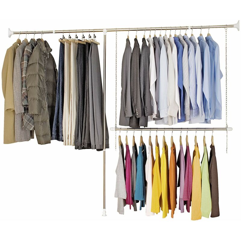 foto del prodotto wenko 6200030100 sistema armadio telescopico, 3 pezzi, acciaio inox, 150 250 cm, materiale plastico, polipropilene, 110 200 x 150 247 cm, argento