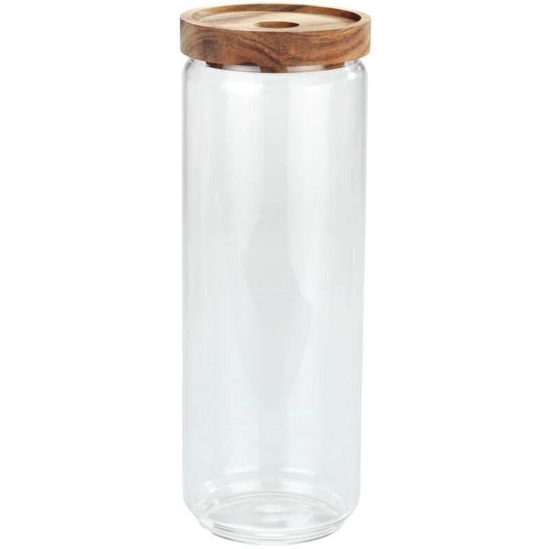 foto del prodotto wenko barattolo di conservazione vido da 1,3 litri, vaso di vetro con coperchio in legno di acacia, trasparente, vetro trasparente, legno marrone