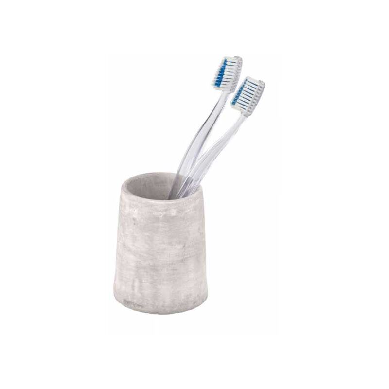 foto del prodotto wenko bicchiere portaspazzolino villena, bicchiere da bagno, cemento spazzolato, 7,4x9,5 cm, grigio