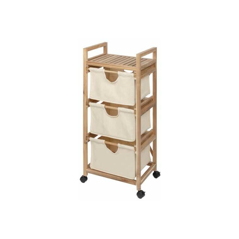 foto del prodotto wenko carrello acina con ruote, scaffale di legno per il bagno, 3 cestini per la conservazione, legno di acacia certificato fsc, 43,5x96x33,5 cm,