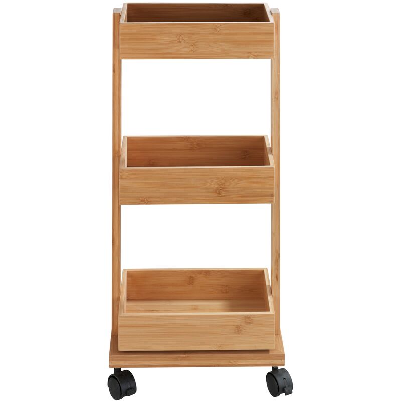 foto del prodotto wenko carrello da bagno con ruote tortona, scaffale in bamb da bagno a terra, 3 ripiani per riporre, bamb , 18x71,5x31 cm, marrone