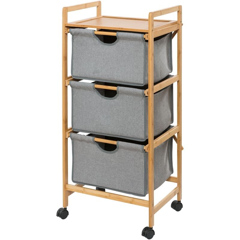 foto del prodotto wenko carrello in legno di bamb bahari con 3 cassetti, carrello da bagno con ruote, bamb poliestere, 44x96x34 cm, marrone grigio
