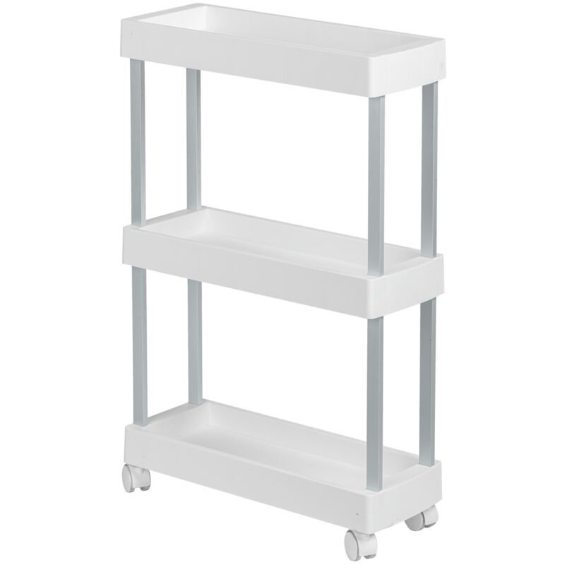 foto del prodotto wenko carrello stretto mino su ruote, carrello porta spezie, con 3 ripiani e 4 ruote, in alluminio plastica, 18x80x45 cm, bianco argento
