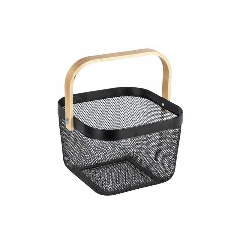 foto del prodotto wenko cestino bambusa, cestino portatutto in metallo con manico in legno di bamb , acciaio bamb , 25x17x25 cm, nero legno