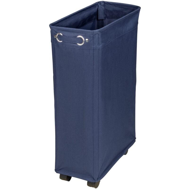 foto del prodotto wenko cesto per la biancheria corno blu marino, cesto biancheria stretto con quattro rotelle e coperchio, cassone della biancheria 100 poliestere,