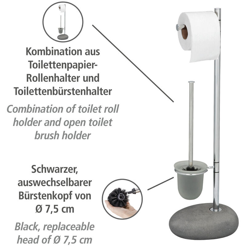 foto del prodotto wenko colonnina con portarotolo e scopino wc pebble stone, grigio