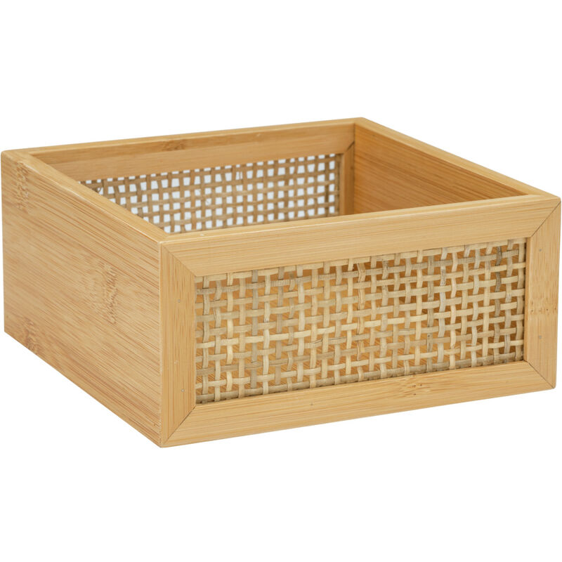 foto del prodotto wenko contenitore da bagno modello allegre, un accessorio decorativo in stile bohemien realizzato in bamb e rattan intrecciato, ideale per riporre