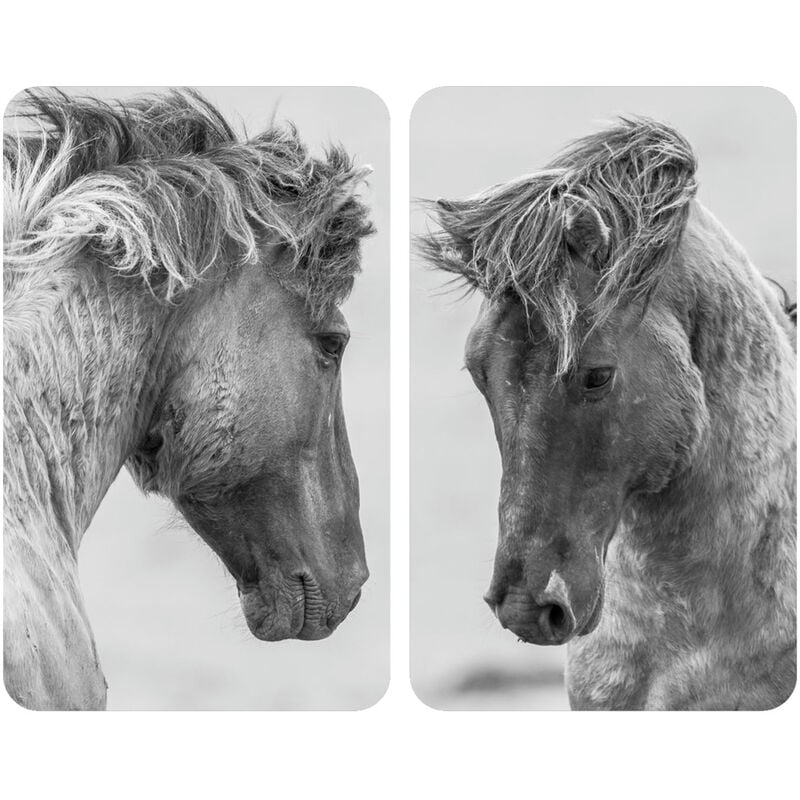 foto del prodotto wenko copertura per piano cottura cavalli selvaggi, set di 2 coperture in vetro per piano cottura, vetro temperato, 30x52 cm, grigio