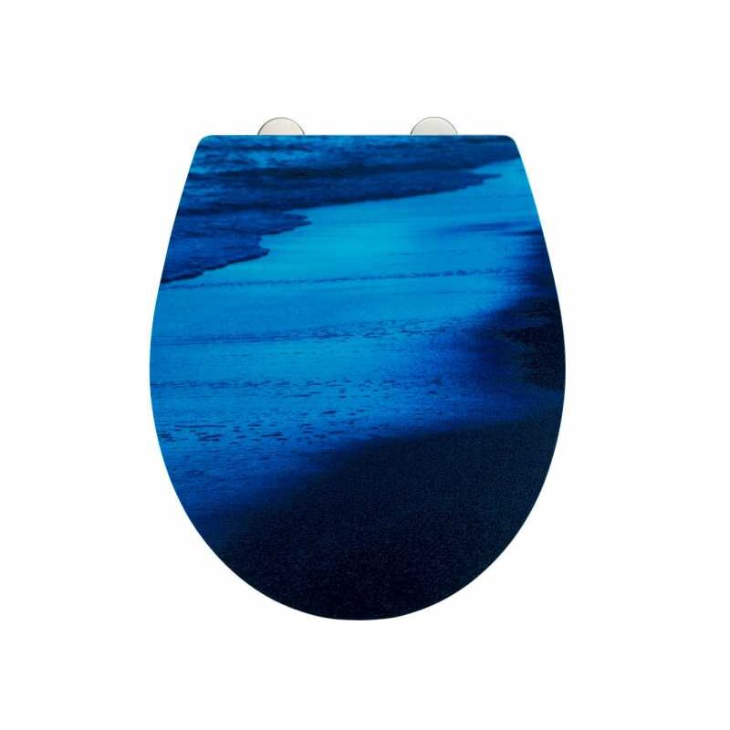 foto del prodotto wenko copriwater originale con superficie in rilievo deep sea, copriwater con freno di caduta easy close , fissaggio in acciaio inox fix clip ,