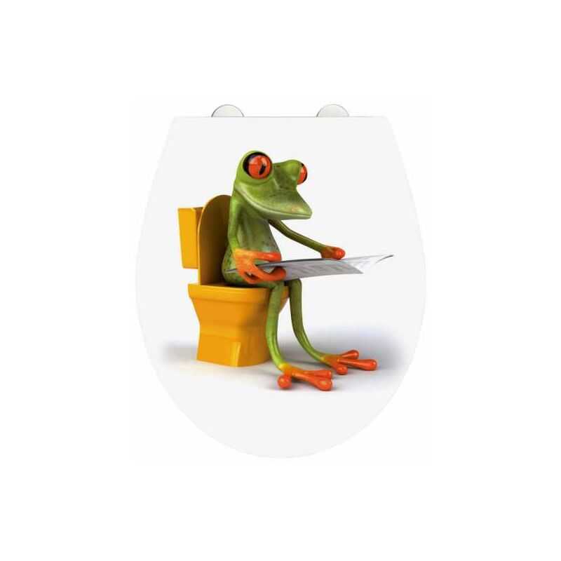 foto del prodotto wenko copriwater originale frog, copriwater con freno di caduta, fissaggio in acciaio inox a clip, duroplast acrilico, 39x45 cm, multicolore