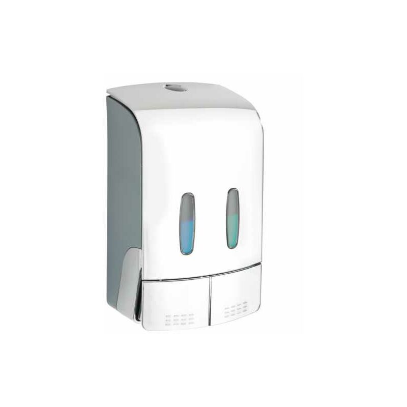 foto del prodotto wenko distributore di sapone liquido da parete tartas, distributore di gel igienizzante da parete, senza foratura, capacit 2x480 ml, plastica,