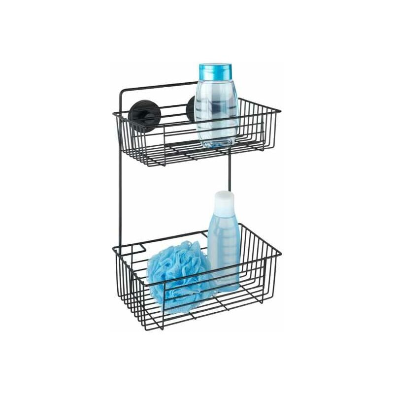 foto del prodotto wenko mensola da parete per bagno bari senza foratura, con 2 cestini per doccia fissati senza foratura vacuum loc plus, altezza ideale per i gel