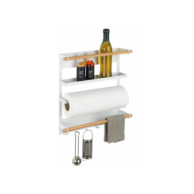 foto del prodotto wenko mensola magnetica per frigorifero magna, con porta spezie, portarotolo magnetico e ganci per appendere utensili da cucina, in metallo e bamb ,
