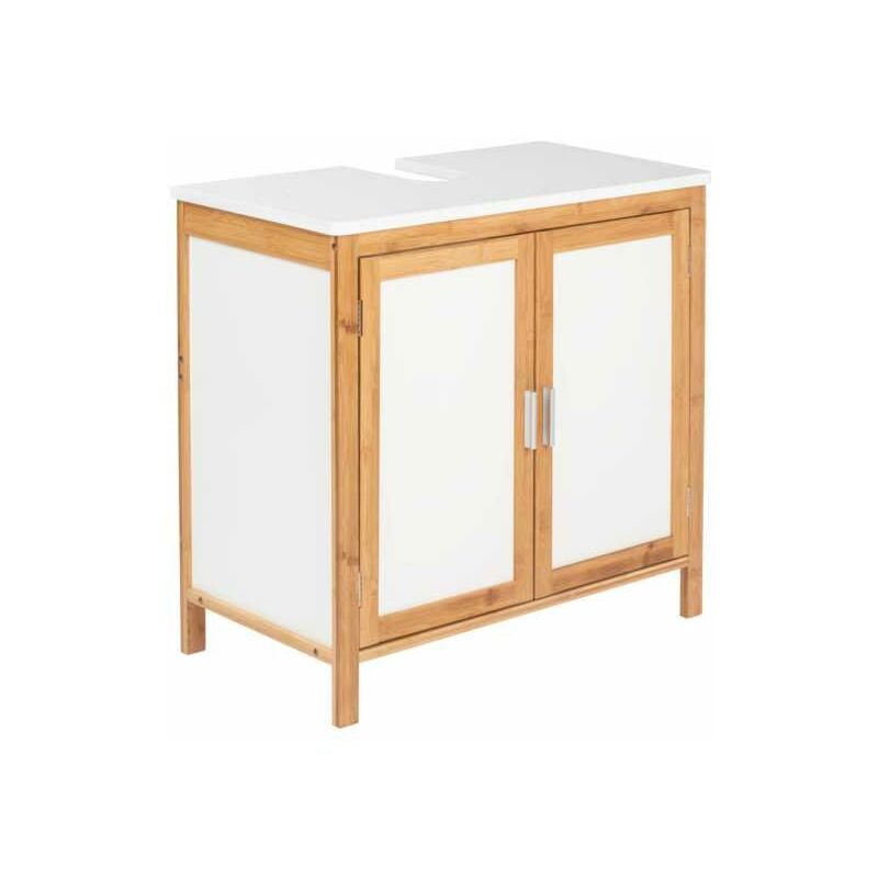 foto del prodotto wenko mobile da bagno finja, mobile sottolavabo in legno con 2 ante, in bamb e mdf, l65x60x33 cm, bianco marrone