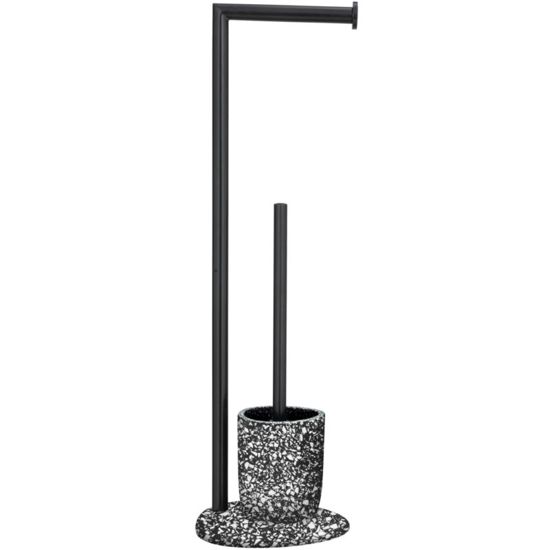 foto del prodotto wenko portasciugamani 2in1 terrazzo con spazzola wc e porta rotolo carta igienica, acciaio poliresina, 19x62x18,5 cm, nero