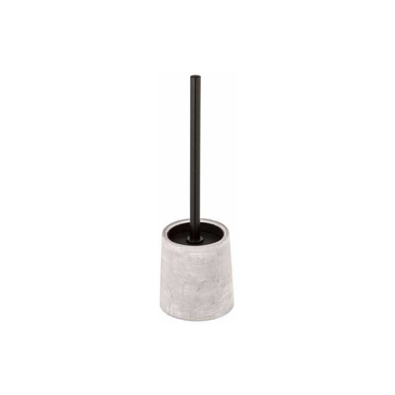 foto del prodotto wenko portaspazzolino wc villena, spazzolino wc nero con manico in acciaio inossidabile, cemento spazzolato, 11,5x38 cm, grigio
