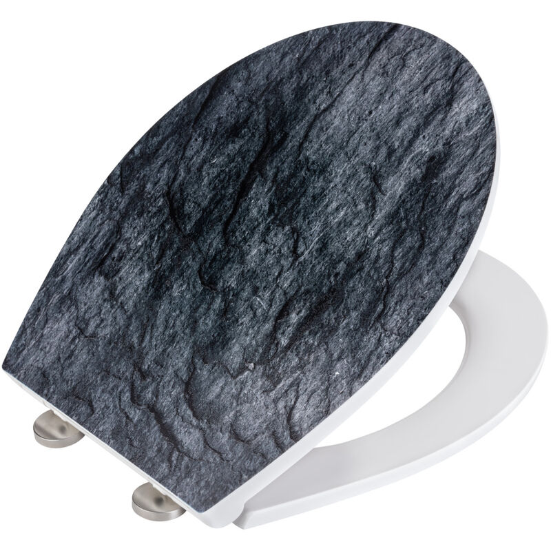foto del prodotto wenko premium sedile wc slate rock con rilievo, realizzato in duroplast antibatterico, con chiusura automatica, nero, duroplast multicolore,